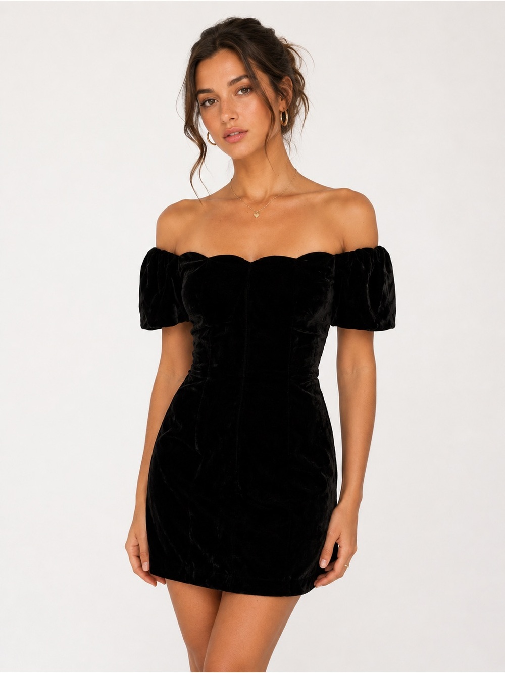 Vintage 80s Black Velvet Off Shoulder Mini Dress Size 4 Union Made USA Goth